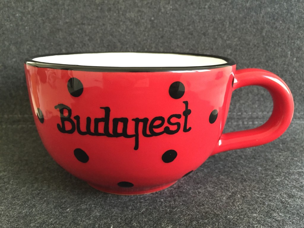 giant polka-dotted mug from budapest