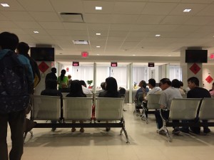metal seats in waiting area at dc's chinese visa office
