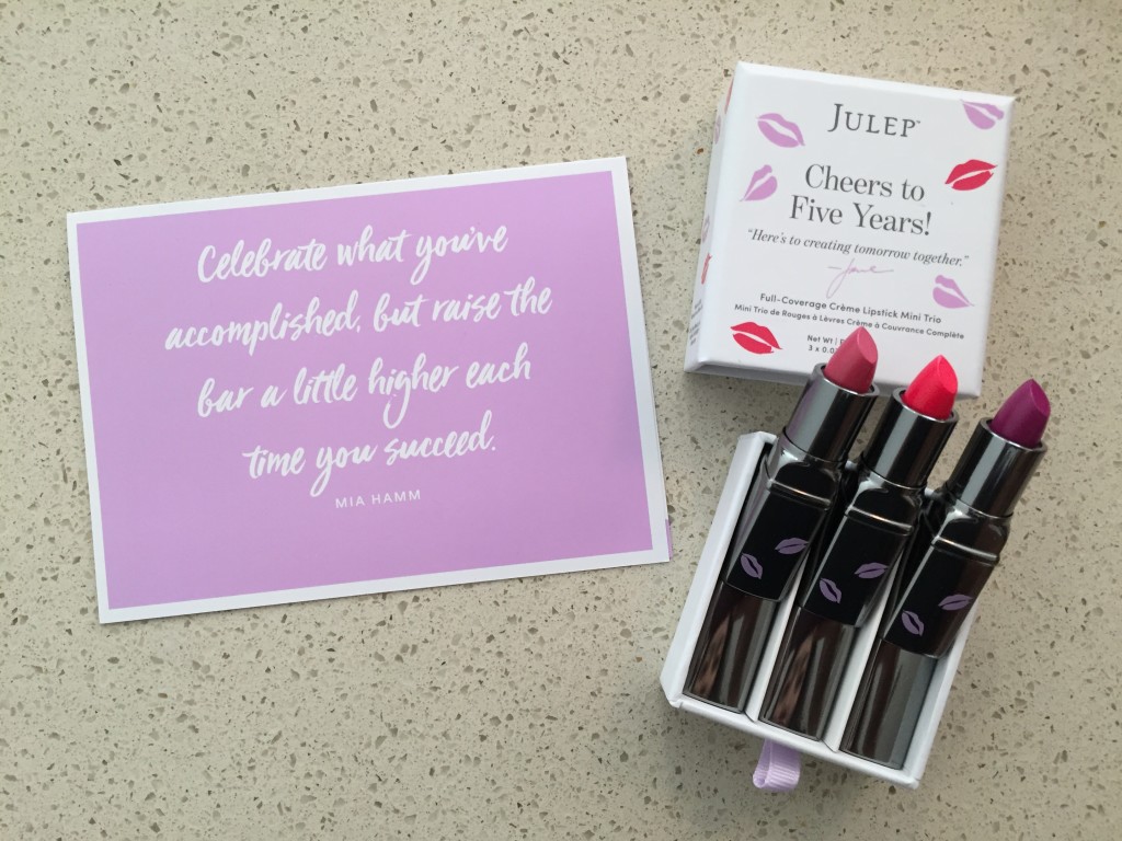 julep september 2016 collection card and mini lipstick trio