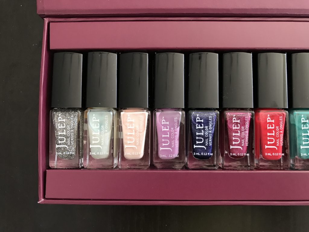 julep coveted collection mini nail polishes box left half of box