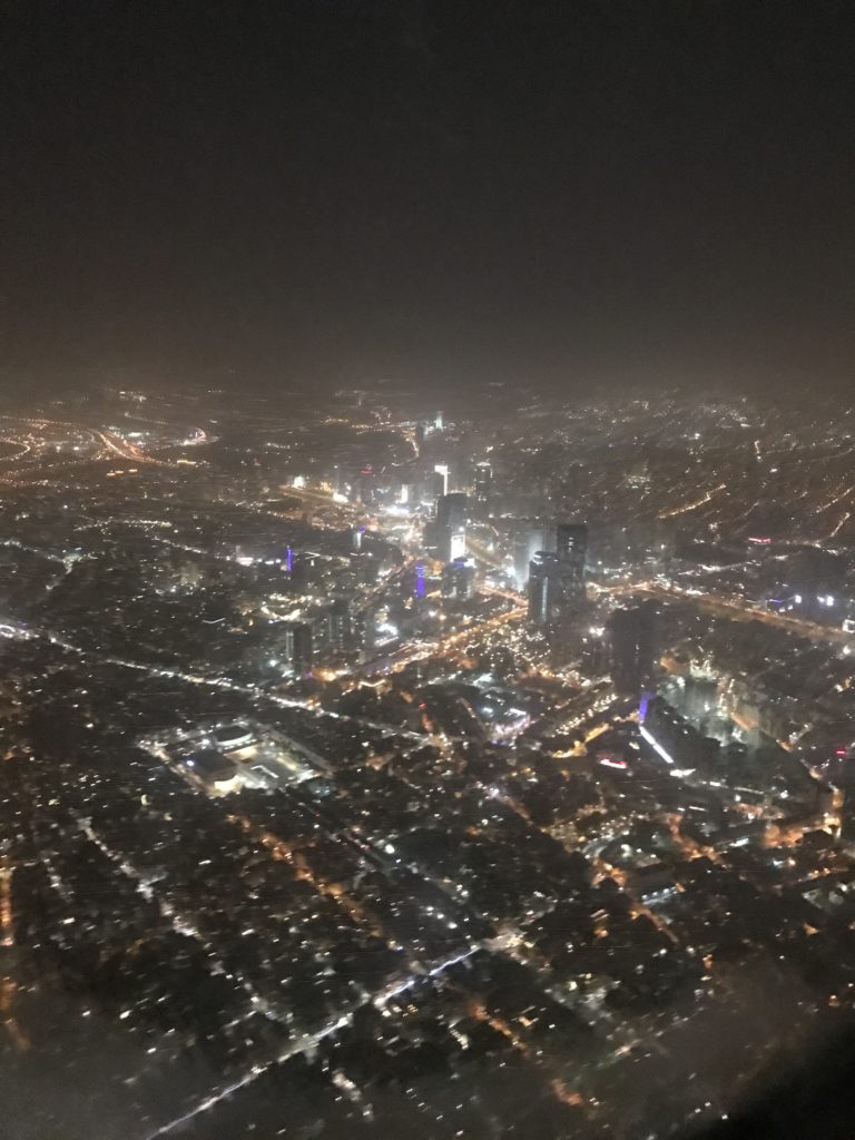 view of tel aviv city from plane at night