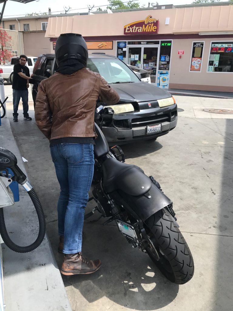 getting back on motorcycle after getting gas